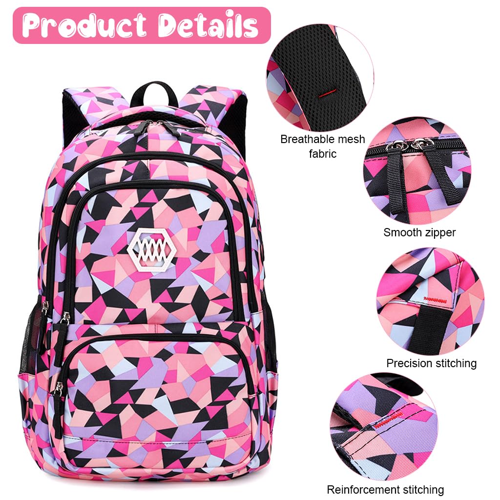 PALAY® School Bags for Girls Trendy Bags for Women College Large Capacity Geometric Printed Backpacks for Women Stylish Water Resistant School Bags Travel Multi-Pouches Laptop Backpack Gift