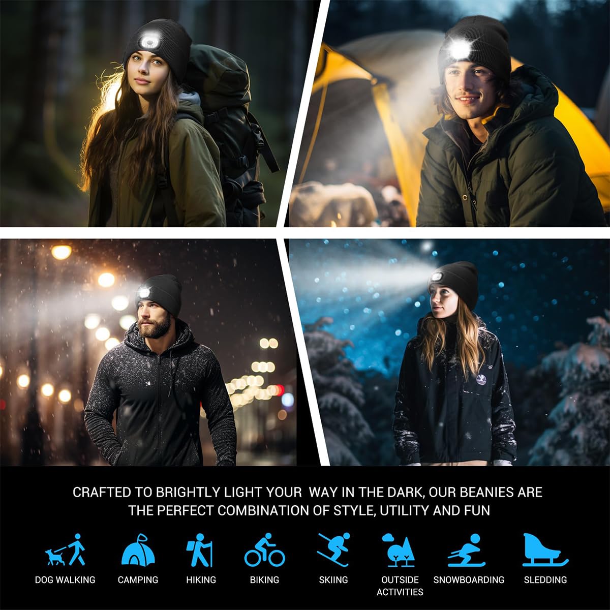 PALAY® Winter Cap for Men Women Illuminated Beanie Cap with Forehead Lamp USB Rechargeable