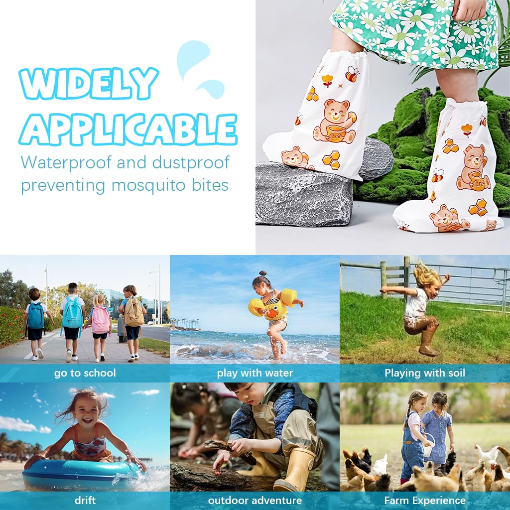 PALAY Rain Shoe Covers for Kids 3 Pairs with Elastic Collar 28cm Fit for 5–12 Years | Cartoon Style