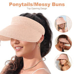 PALAY Straw Cap for Women featuring Wide Brim Sun Protection and Packable Pink 2PCS