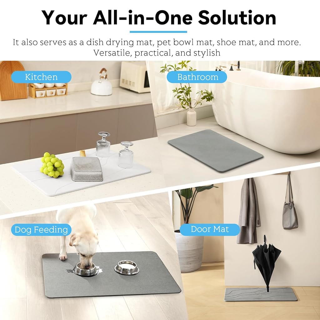 PALAY® Alfombrilla de baño de piedra, de secado rápido, antideslizante, de tierra de diatomeas, para baño, superabsorbente, fácil de limpiar