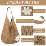PALAY Crochet Mesh Beach Bag with Flower Brooch Knit Tote