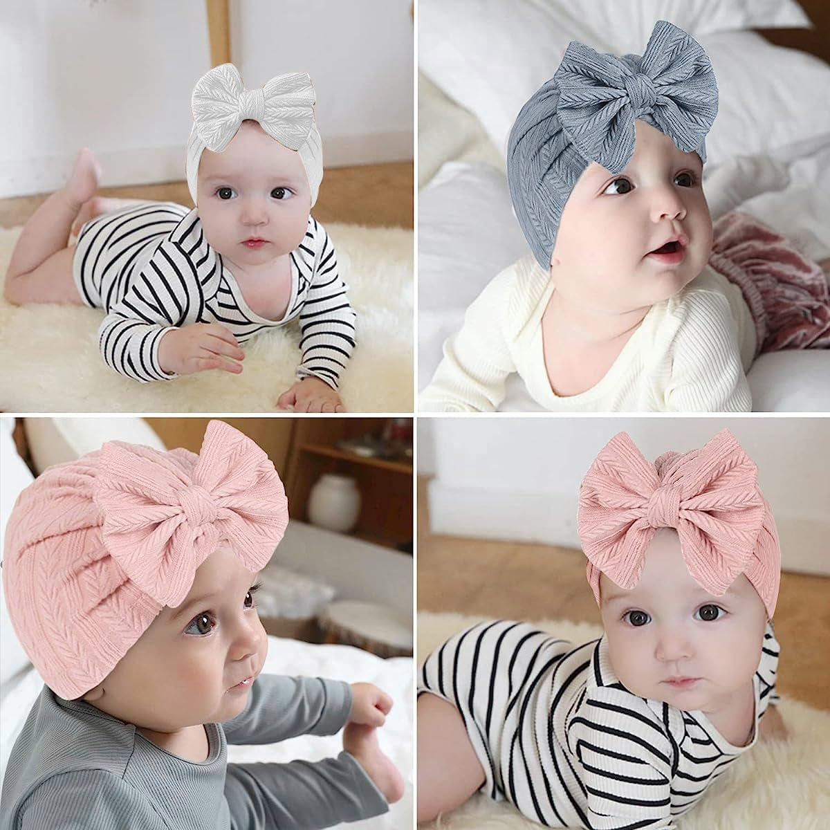 PALAY Baby Turban Caps for 3–12 Months with Crochet Bow and Soft Stretch Fabric | 6 Pcs Set