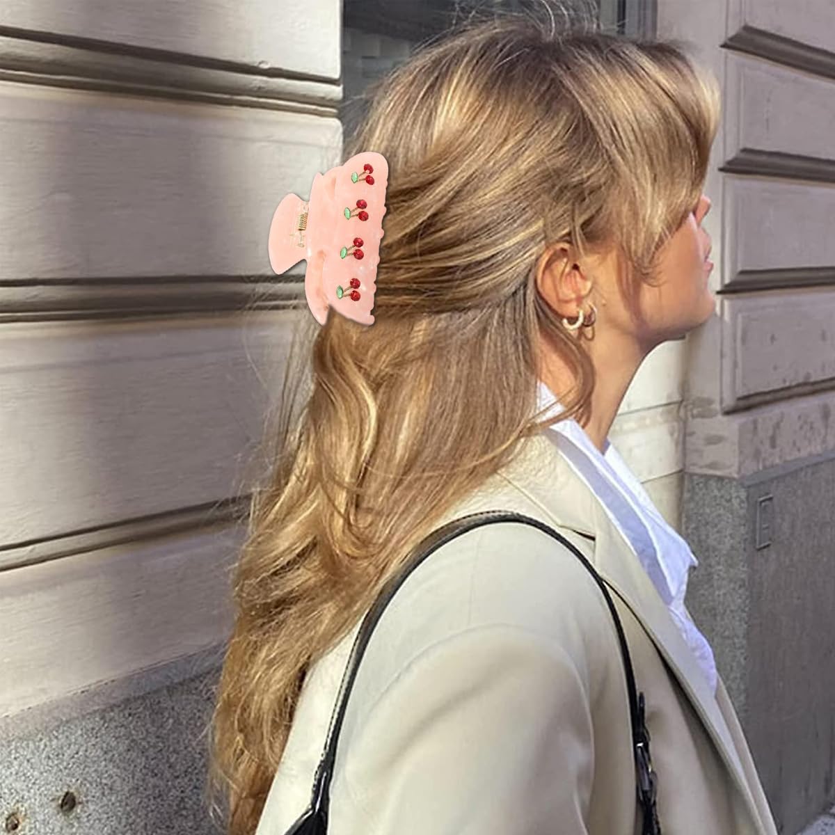 PALAY Hair Claw Clips for Women featuring Cherry Rhinestone Charms with Acrylic Jaw | Elegant Everyday Hair Accessory