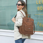 PALAY PU Leather Backpack for Women with 12x11 in Capacity and Back Zipper Pocket | Brown 3 PCS Set
