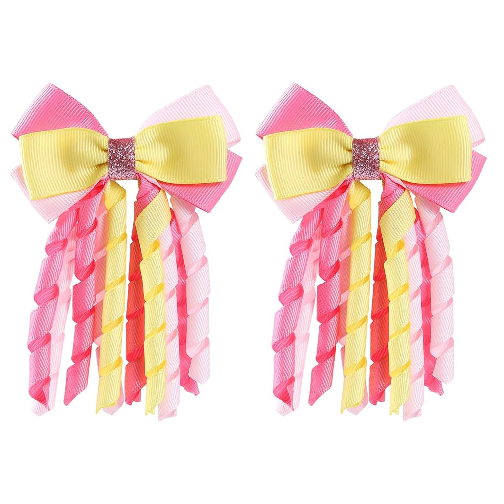 PALAY® 2Pcs Ribbon Bow Hair Accessories for Girls, Princess Cute Hair Clips for Girls Curly Ribbon Hair Bow Clip stylish Headpieces Hair Pins for Girls Gift, Pink