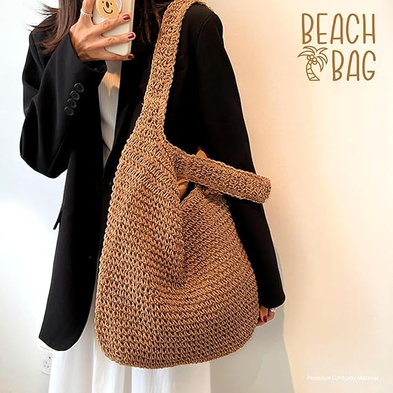 PALAY® Straw Beach Bag for Women Summer Woven Beach Tote Bags Shoulder Handbags Boho Bag