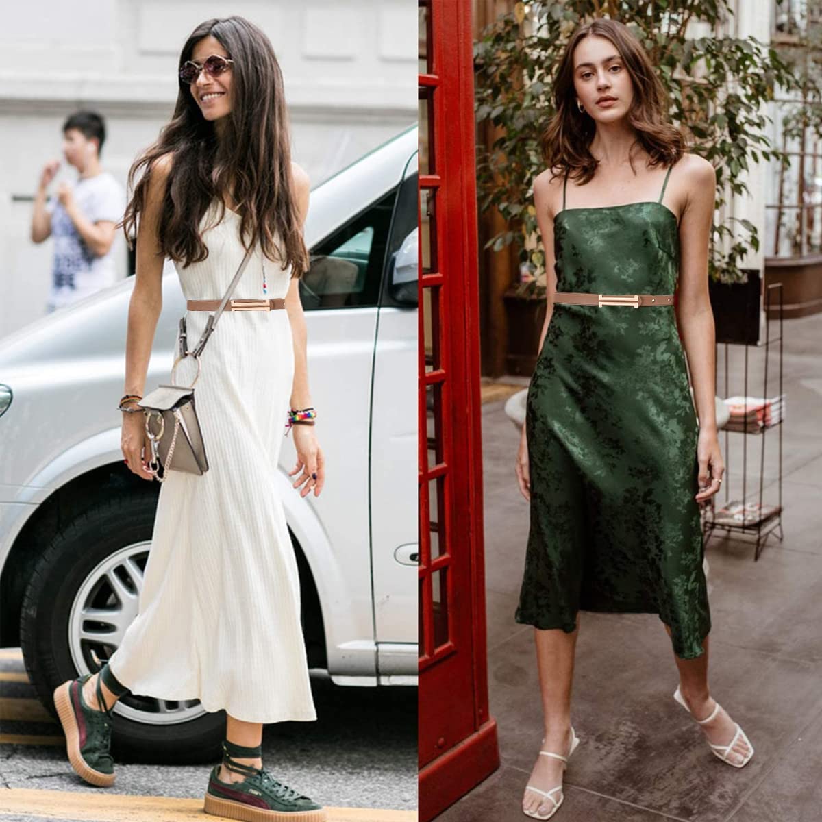 PALAY Fashion Belt for Women with Fine Metal Buckle 0.7 in Width PU Leather Brown | Dress Accessory