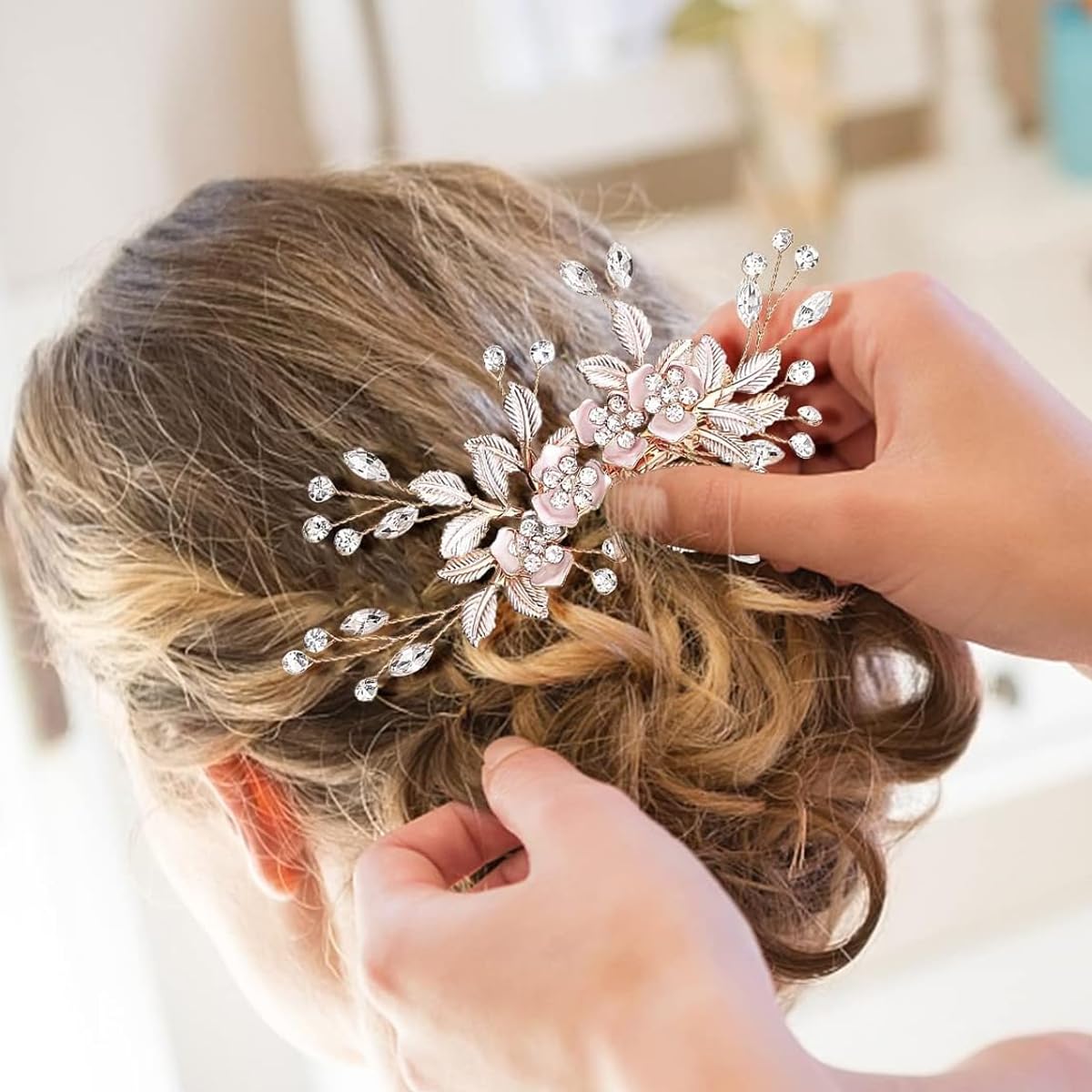 PALAY Flower Hair Clips for Weddings featuring Rhinestones and Metal Floral Design 2 PCS
