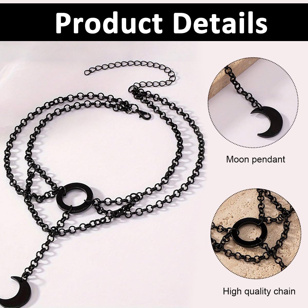 PALAY® Girls Choker Necklace Crescent Pendent Gothic Style Choker Necklace Black Alloy Choker Necklace Adjustable Necklace for Girls Women Chic Girls Choker Necklace