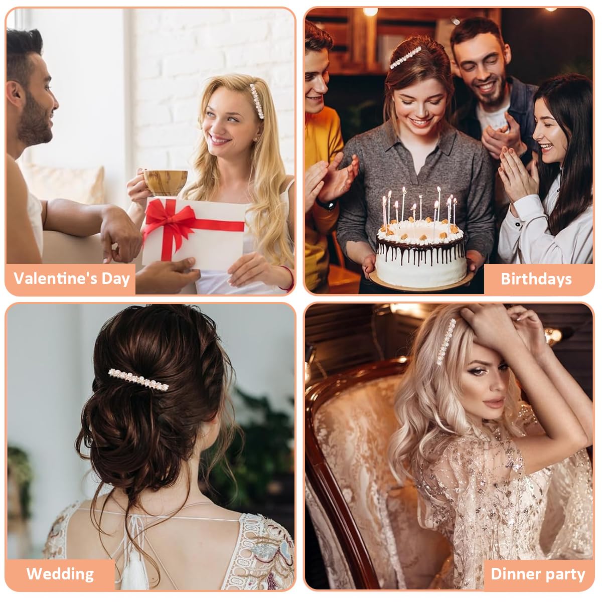 PALAY Hair Clips for Women with Pearls and Rhinestones | Rose Gold Metal Set of 2