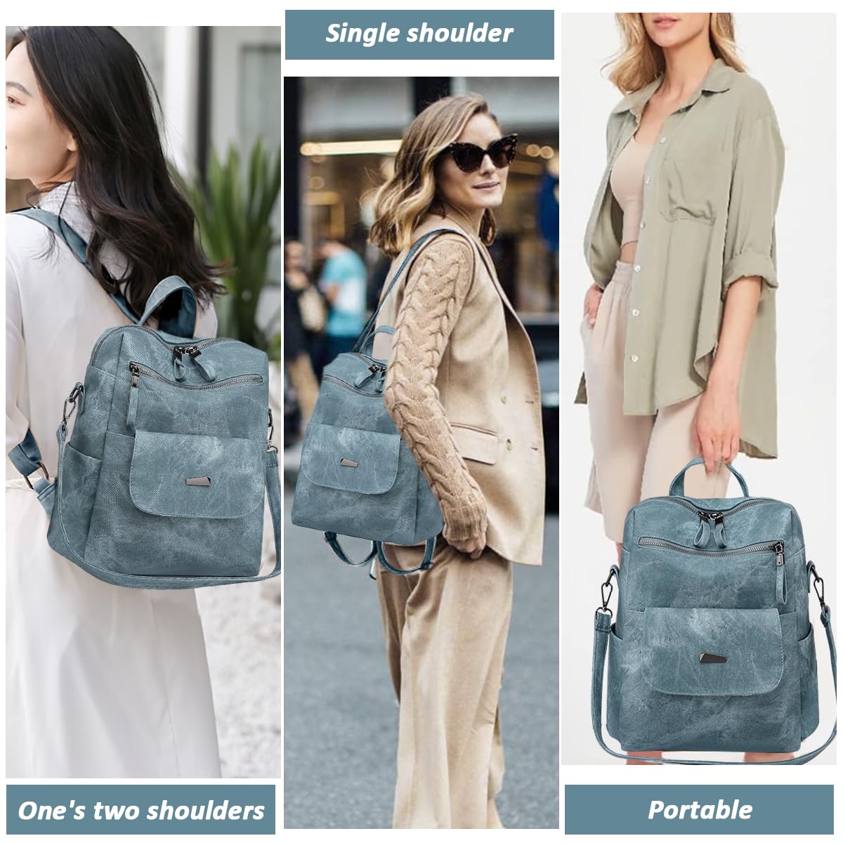 PALAY PU Leather Backpack for Travel featuring Reinforced Straps and Soft Blue Design