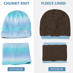 PALAY Beanie Cap for Women with Fleece Lining and Knitted Scarf Set 25×22cm Blue | Warm Winter Accessory