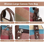 PALAY Canvas Tote Bag for Work and Travel with Removable Shoulder Belt 36x12x37 cm | Stripy Print