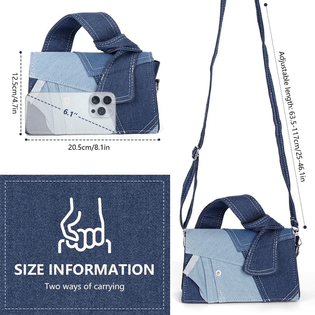 PALAY Crossbody Bags for Women with Patchwork Denim and Top Handle | Casual Shoulder Purse