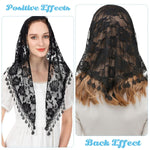 PALAY Triangle Lace Mantilla Veil Head Scarf for Church Mass with Rose Embroidery | Black 2PCS