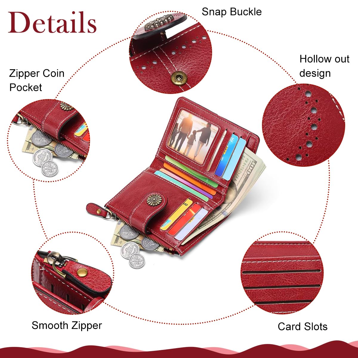PALAY Small Wallet for Women with 10 Card Slots and Zipper Coin Pocket | PU Leather Red Purse