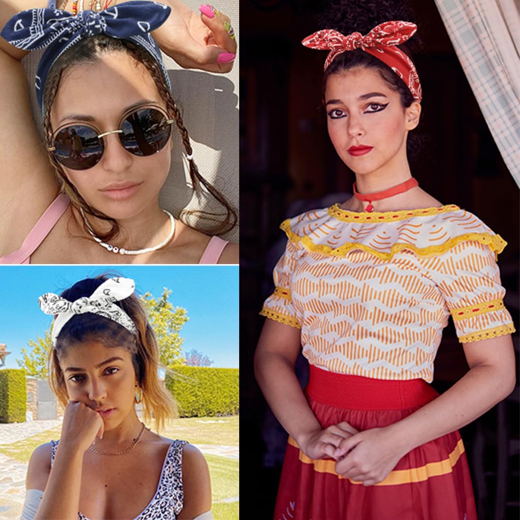 PALAY® 4Pcs Boho Headbands for Women Stylish Bow Pre-tied Headbands Adjustable Elastic Fashion Print Headbands for Women Fashion Piece Headbands