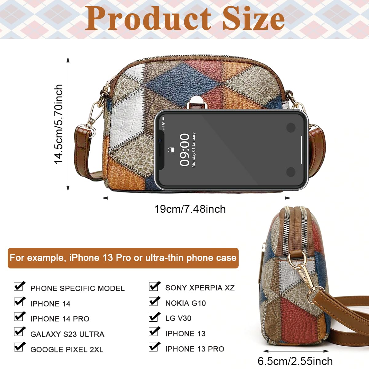 PALAY® Women Mini Colorblock Crossbody Bag, Retro Rhombus Pattern Purse, Fashion Shoulder Bag, Multicolor