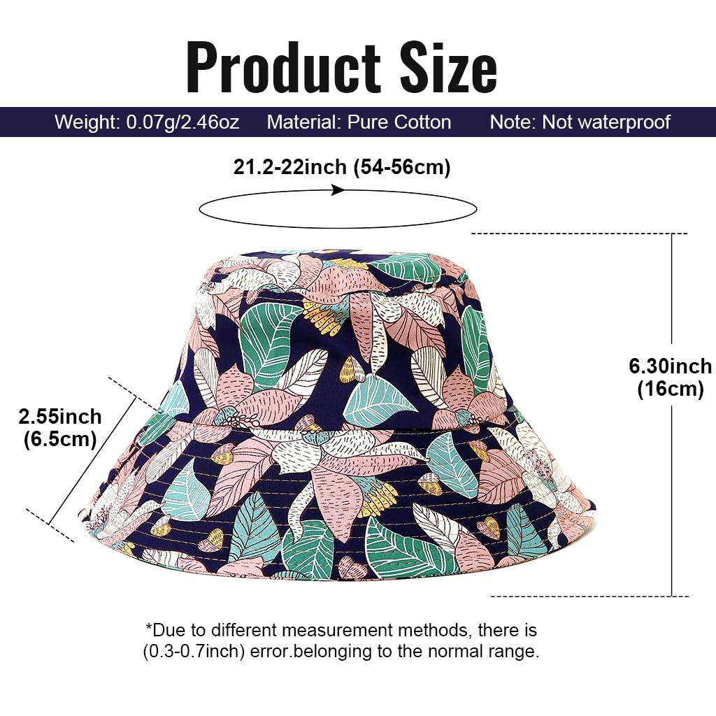 PALAY® Bucket Hat for Women with Face Mask, One Piece Bucket Hats for Women, Fashion Leaf Prints Summer Sun Hats for Women UV Protection Wide Brim Outdoor Hat for Cycling, Fishing