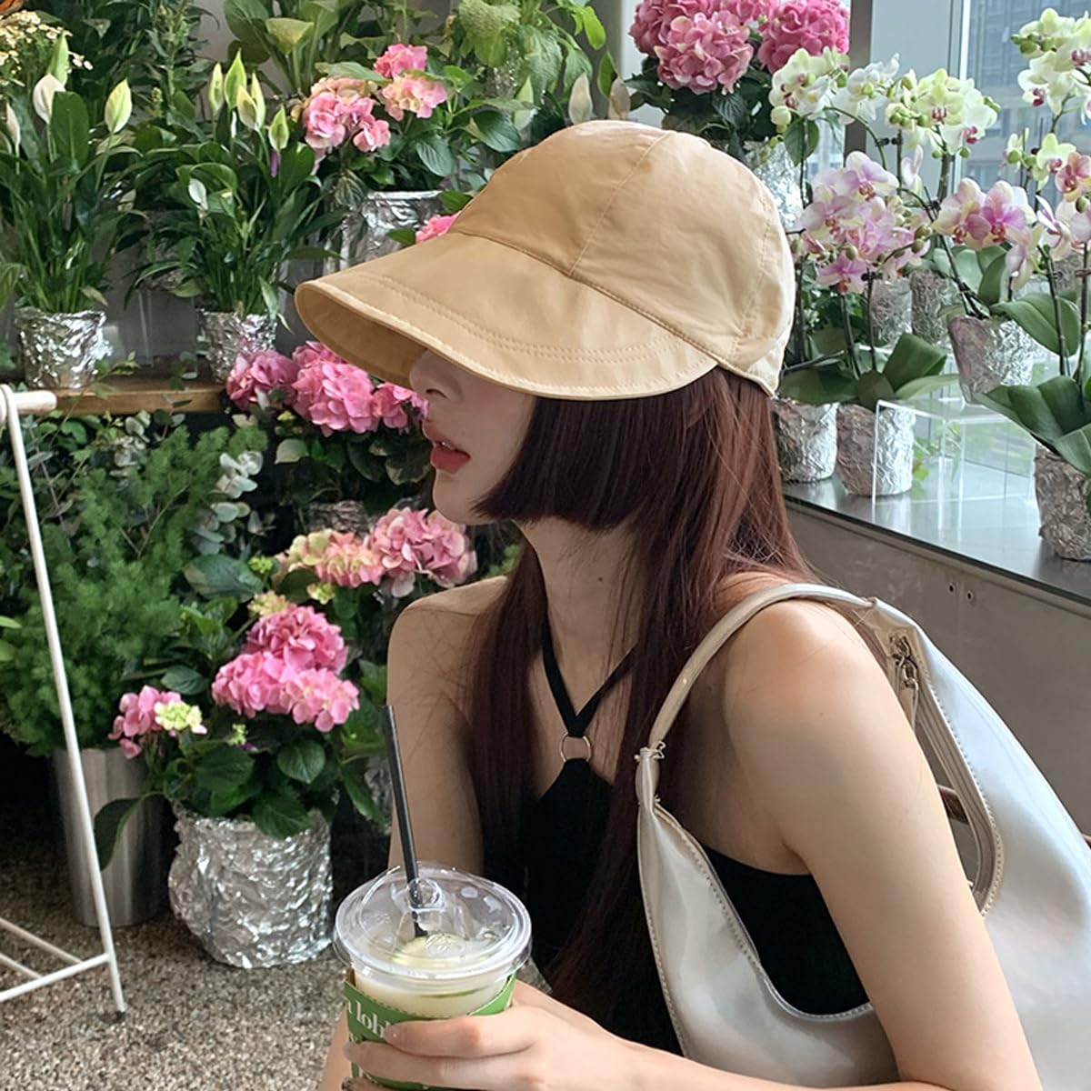 PALAY Polyester Bucket Hat for Women with Wide Brim and Adjustable Drawstring | Khaki 56–58 cm