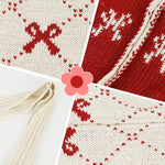 PALAY Crochet Tote Bag for Women featuring Red Bow Design and 35x36cm Knitted Style | Lightweight Shoulder Handbag for Travel