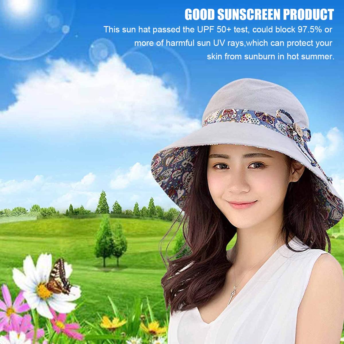 PALAY Womens Sun Hat for Outdoor Travel with 10 cm Crown and Reversible Design | Grey Cotton