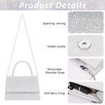 PALAY® Clutch Bag for Women Fashion Evening Bag Sparkling Silver Tote Bag Handbag for Women with Detachable Chain Top Handle Evening Clutch Bag, Elegant Crossbody Bag Chain Bag Handbag