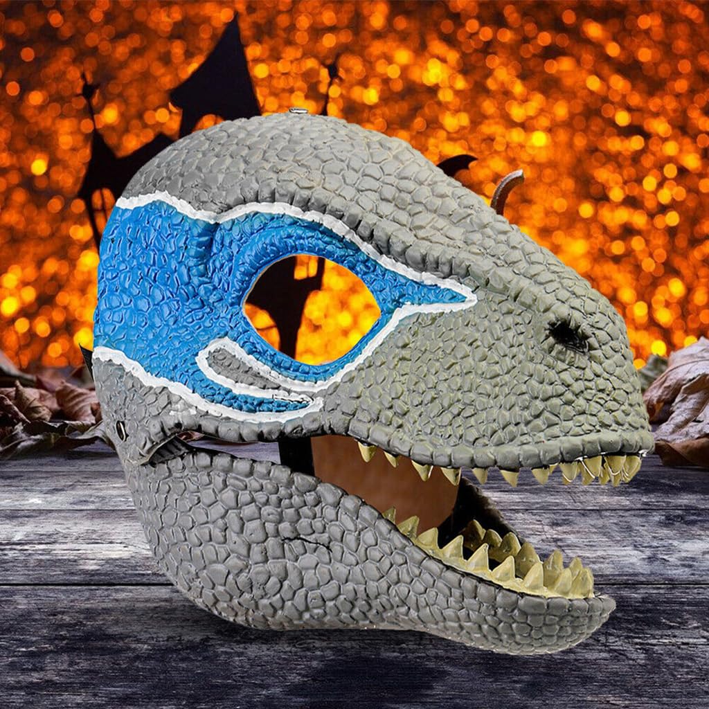 PALAY® Mattel Dominion Velociraptor Blue Dinosaur Mask, Movie-inspired Role Play with Opening Jaw, Realistic Design Cosplay mask