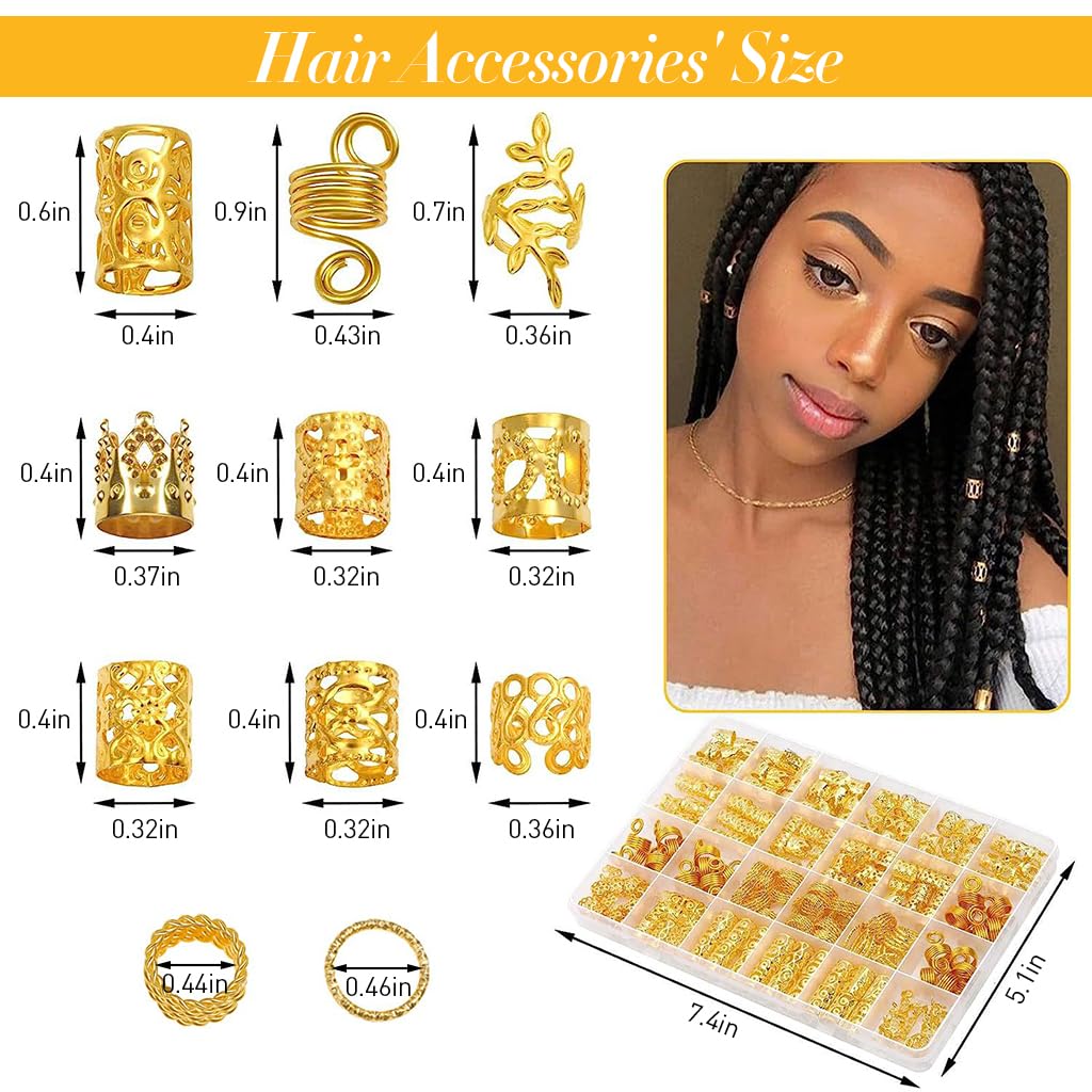 PALAY Hair Jewelry for Braids featuring 220 pcs metal rings and crown charms in gold for women