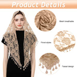 PALAY Lace Shawl for Women featuring Rose Jacquard Pattern with Tassel Hem | Brown Mantilla Veil