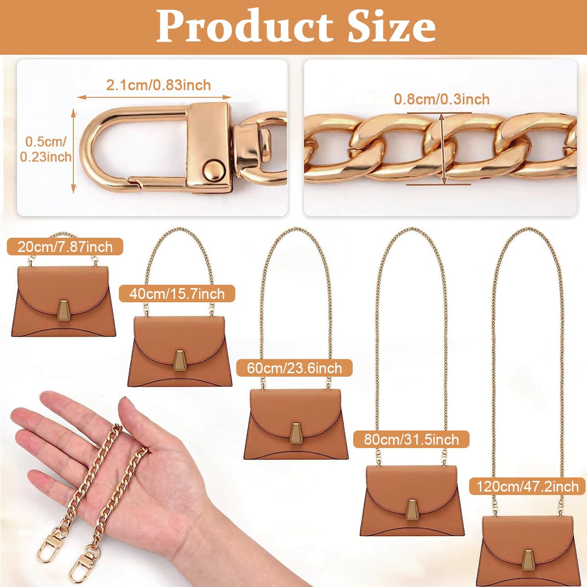 PALAY® Gold Purse Chain, 5PCS Crossbody Chain Strap, Gold Belt Chain, Chain Replacement Accessories, Purse Extender Strap for Crossbody Bags, Purses, Handbags - 5 Sizes