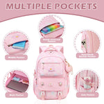 PALAY® School Backpack for Girls Cute Pink Cartoon Print Backpack Schoolgirls Travel Backpack 15.6 inches Waterproof Oxford Cloth Multi Compartment Backpack Birthday Gift Christmas Gift for Girls