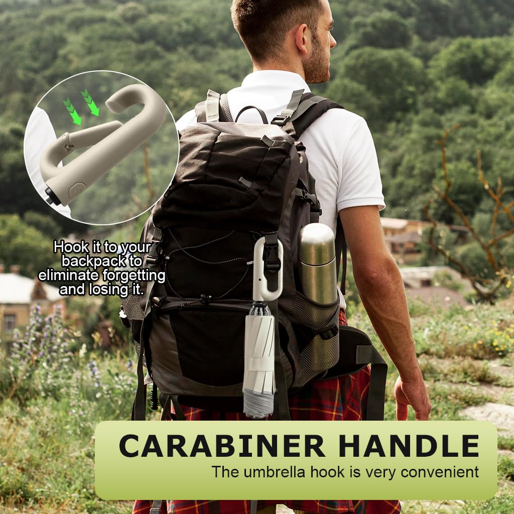 PALAY Large Umbrella for Travel with 50 in Canopy and Carabiner Handle | Beige UV Protection