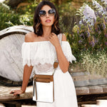 PALAY Crossbody Bags for Women with Triple Layer Design and Jacquard Strap | White PU Leather