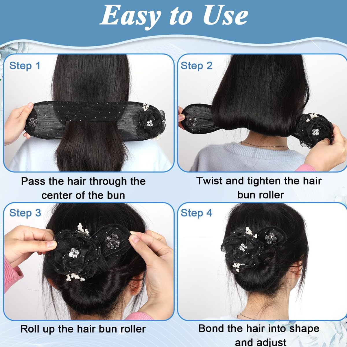 PALAY Hair Bun Maker with Flexible Wire and Soft Foam for Women featuring Floral Pearl Design
