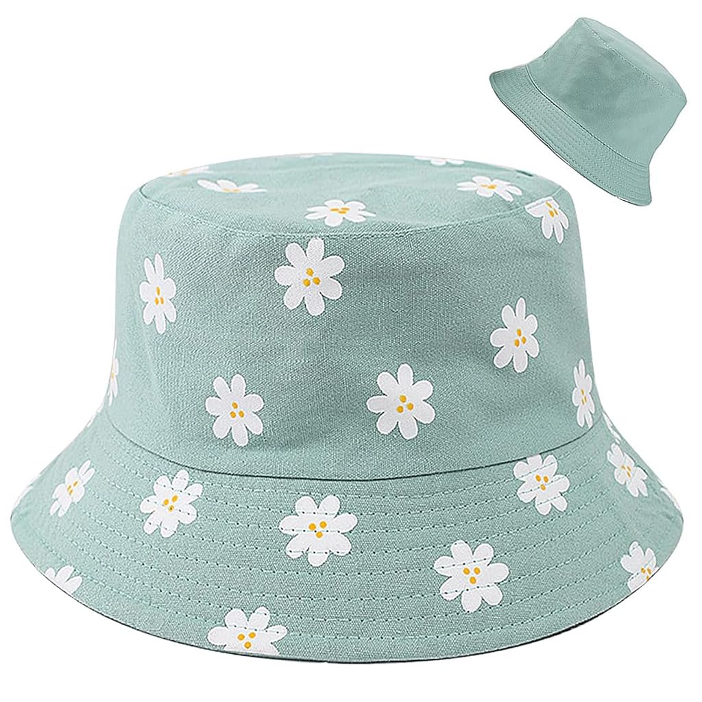 PALAY Sun Hat for Women featuring Reversible Design and Wide Brim Cotton Comfort | Mint Green Daisy 58cm