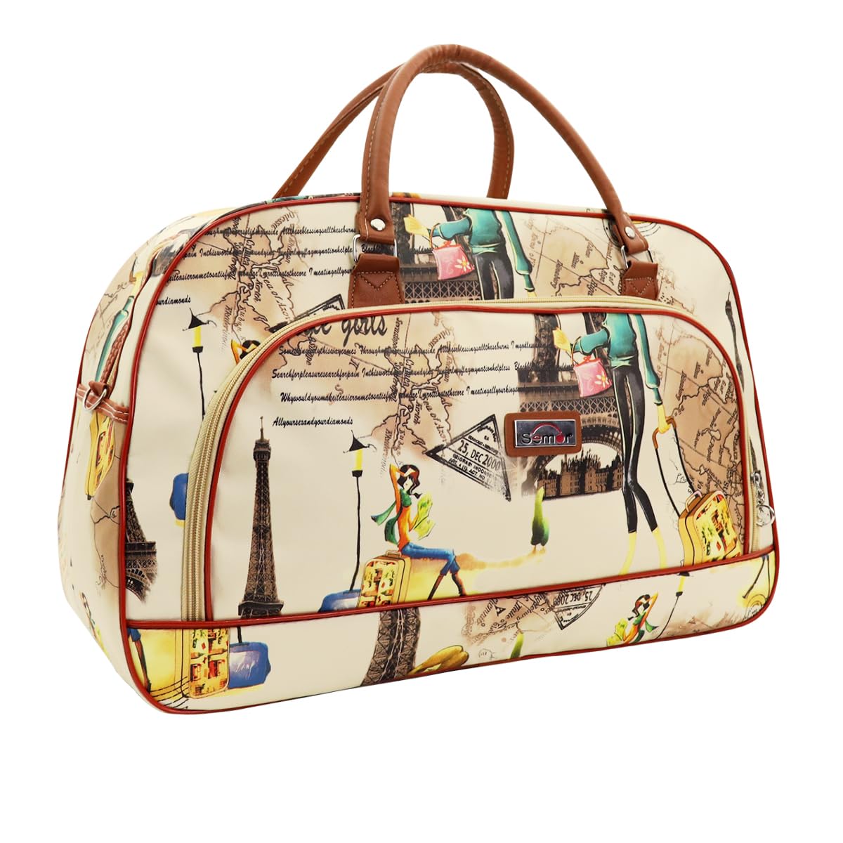 PALAY Duffle Bag for Women Travel with Adjustable Strap and Spacious Compartments | Beige PU Leather