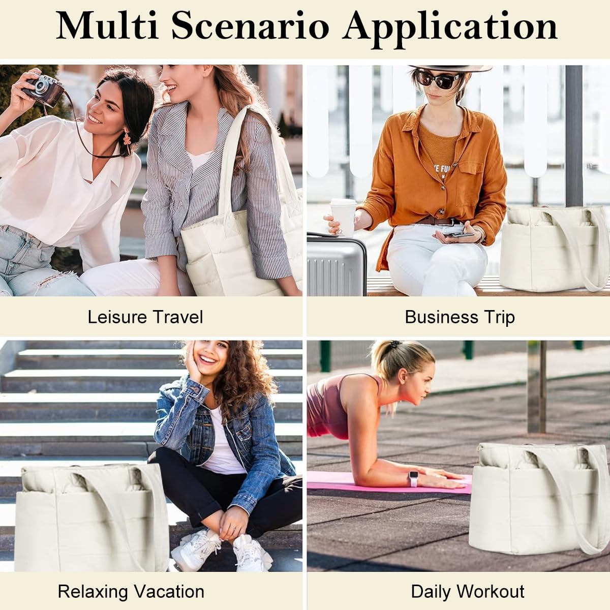 PALAY Fashion Tote Bag for Women with 15.6 in Laptop Compartment and Quilted Design | Soft Puffy Polyester Shoulder Handbag 13.8x6.3x19.3 in