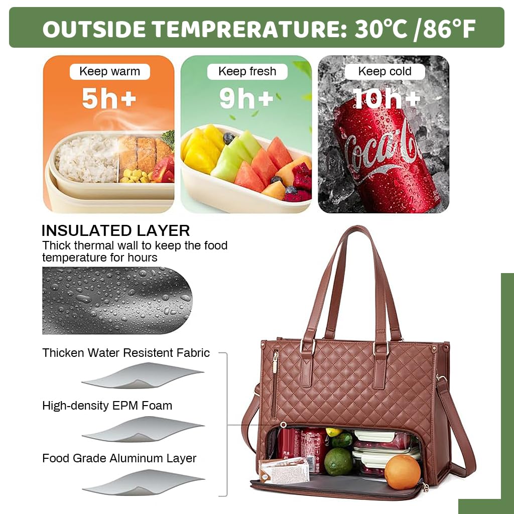 PALAY Tote Bag for Women with Insulated Lunch Compartment and Detachable Strap | Travel and Office Use