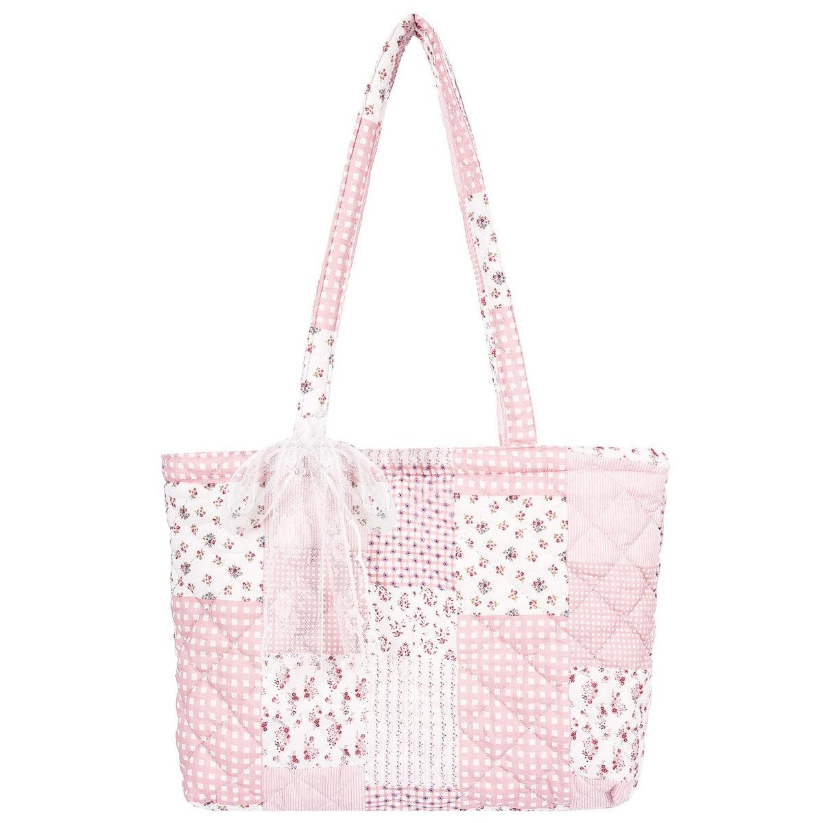 PALAY® Quilted Small Tote Bag for Women,Lightweight Floral Shoulder Bag,Soft College Travel Work Everyday Purse-Pink