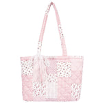 PALAY® Quilted Small Tote Bag for Women,Lightweight Floral Shoulder Bag,Soft College Travel Work Everyday Purse-Pink