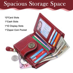 PALAY Small Wallet for Women with 10 Card Slots and Zipper Coin Pocket | PU Leather Red Purse