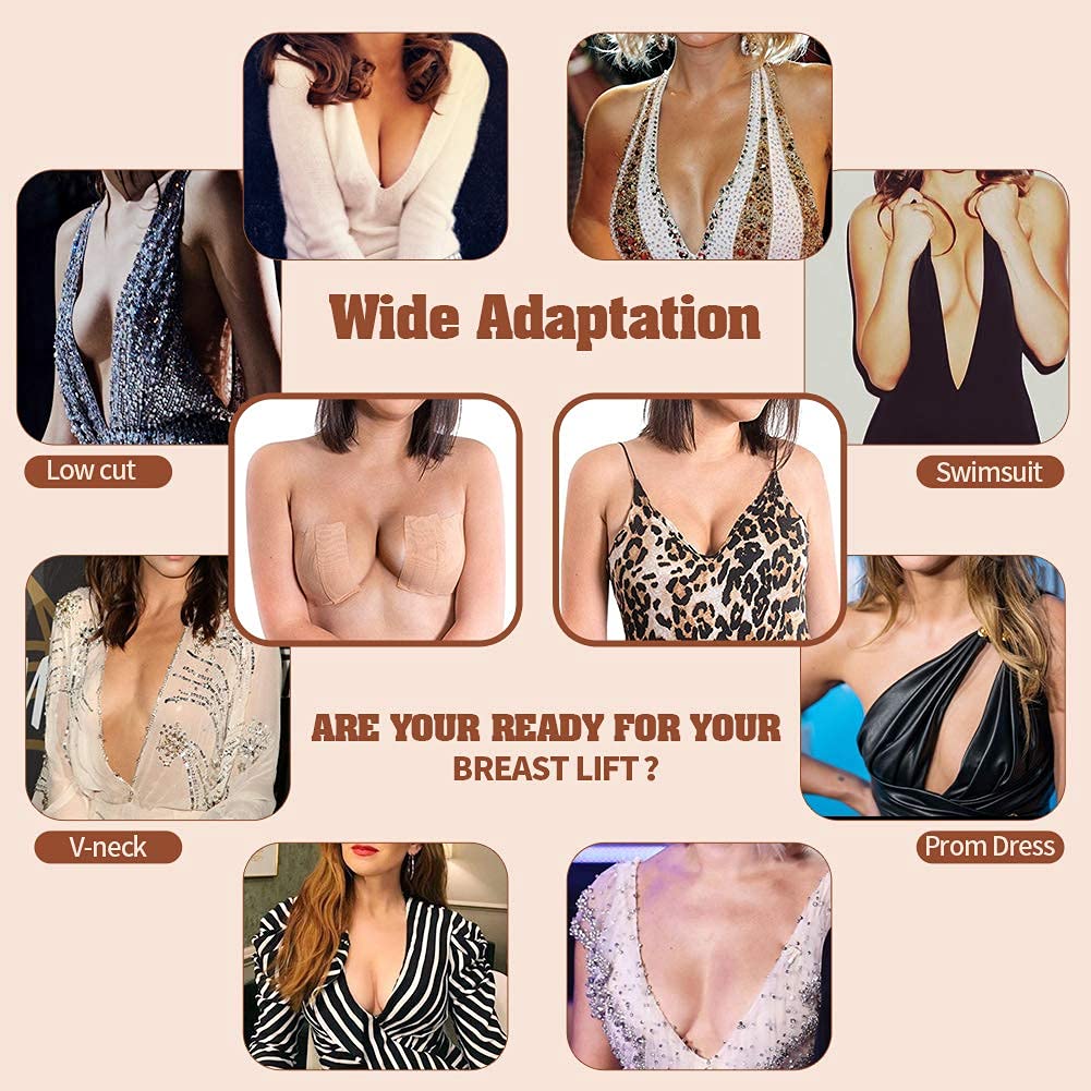 PALAY® Petal Backless Nipple Cover Set with Breast Petals Disposable Adhesive Bra for A-E Cup Large Breast, Breathable Breast Lift Tape Athletic Tape-10 Pcs