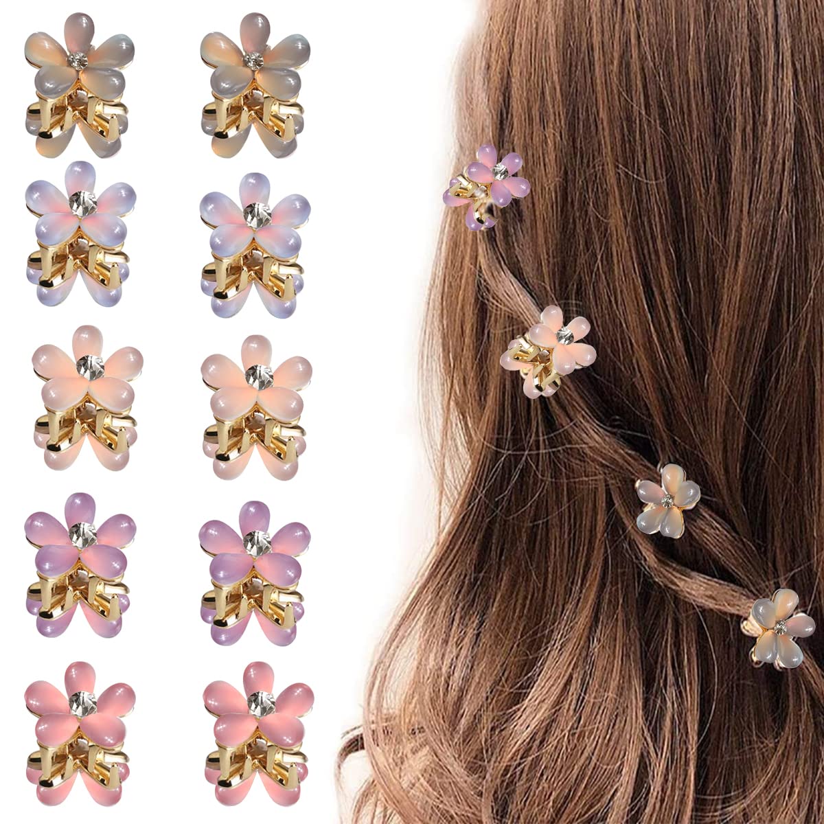 PALAY Mini Hair Clips for Women with Metal Spring Grip and 10PCS Floral Opal Design | Alloy Hair Accessories for Girls