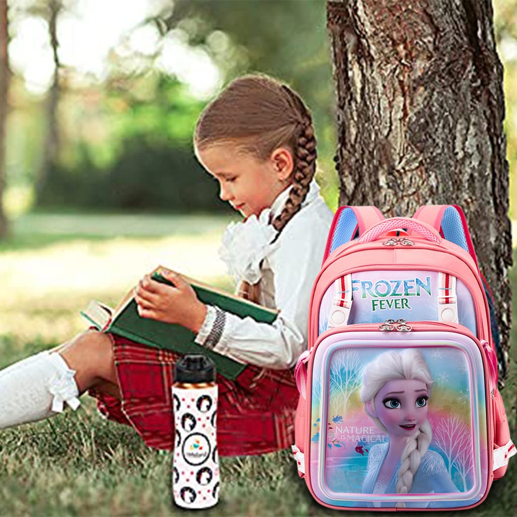 PALAY® 2 In 1 Kids Bags For Girls Standard Backpack Messenger Bag 16'' Girl School Standard Backpack Princess Elsa Cartoon School Standard Backpack For Girls Gift For Kids (38X30X15Cm), Pink
