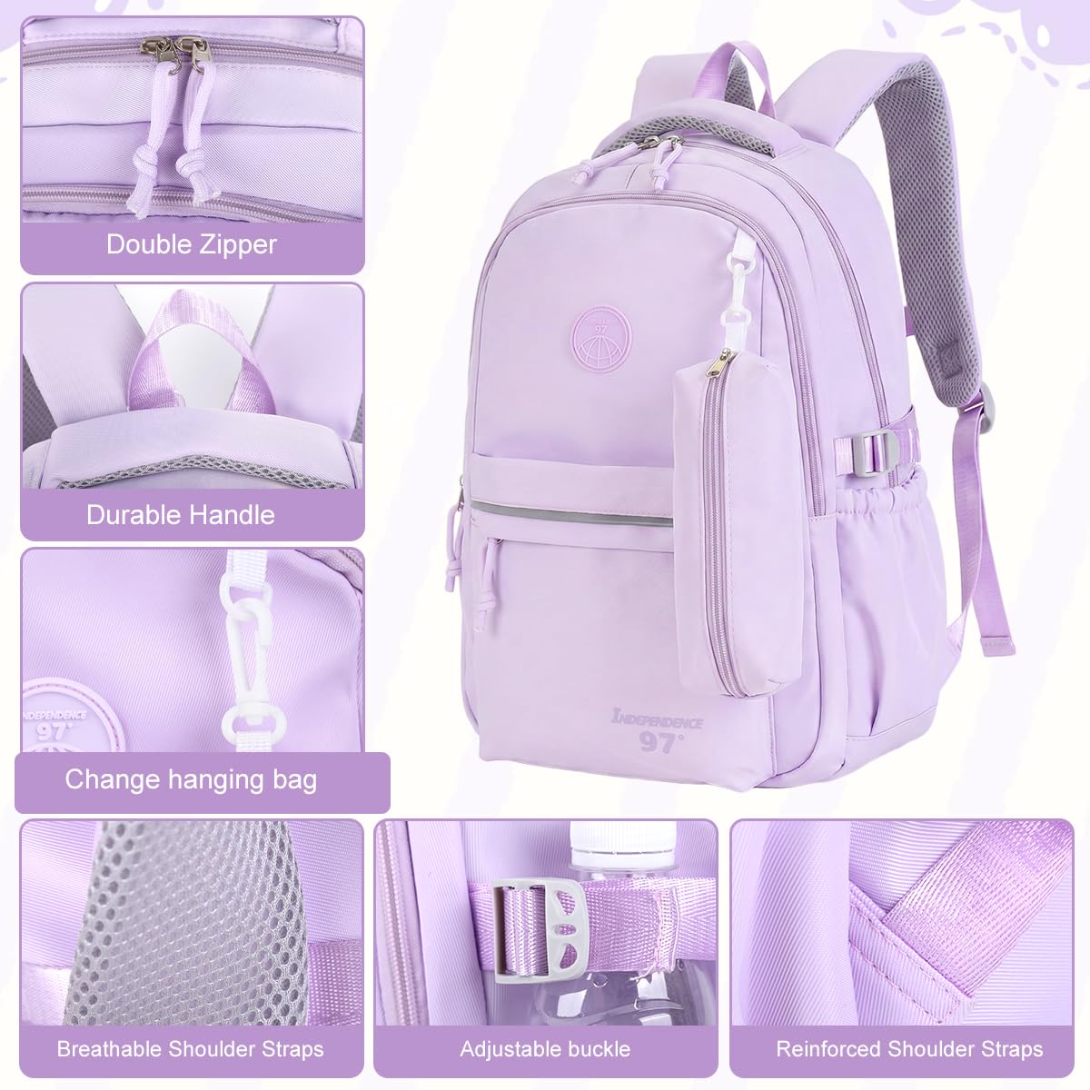 PALAY School Backpack for Girls Purple Oxford Cloth