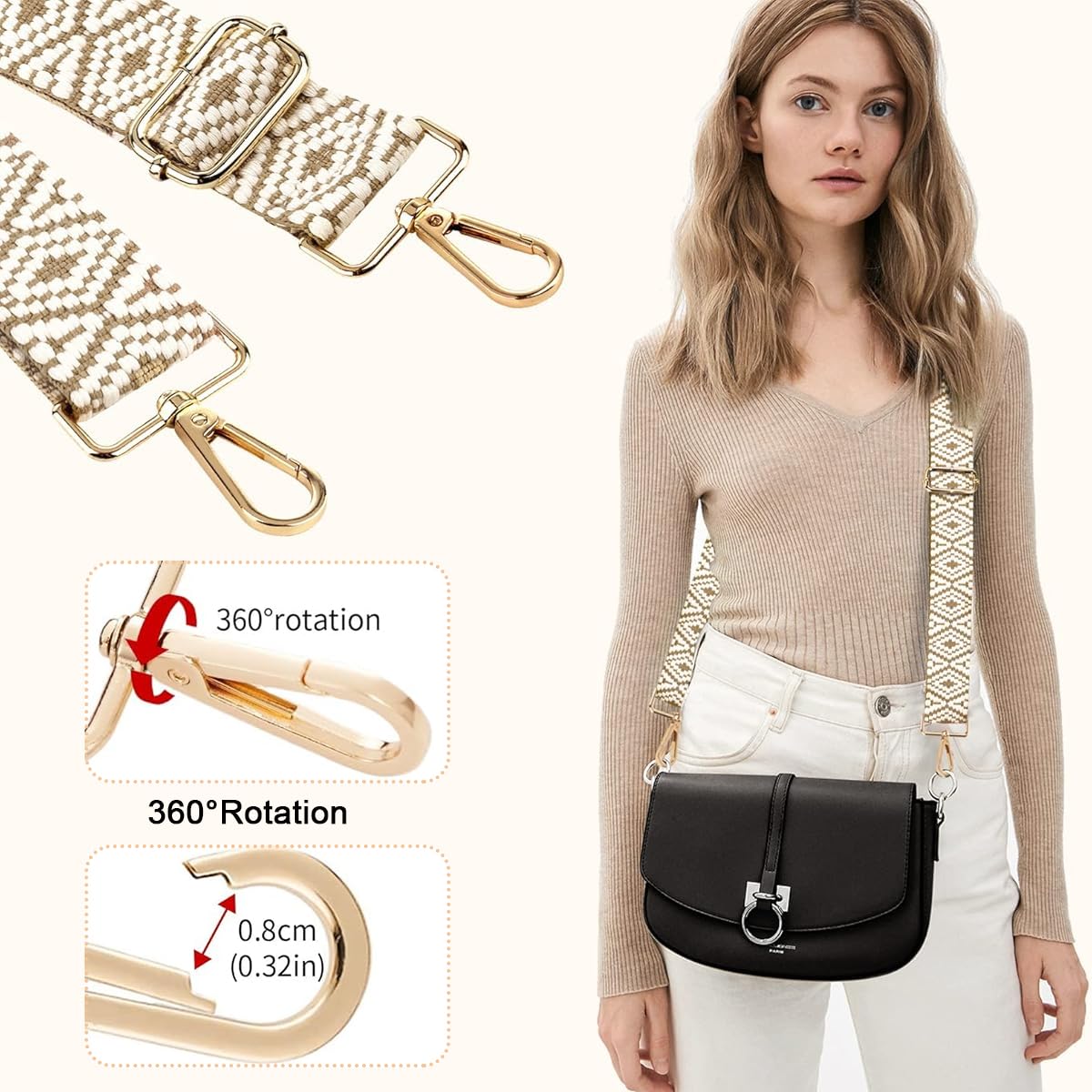 PALAY® Purse Strap Replacement Crossbody Wide Shoulder Strap Fashion Adjustable Canvas Straps Handbag Strap for Women Replacement Handbag Straps