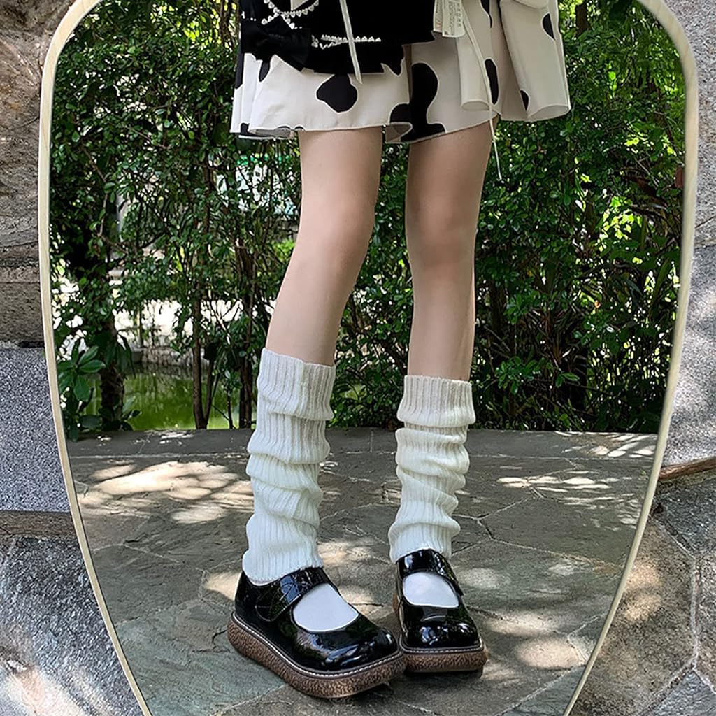 PALAY Leg Warmers for Women featuring Thick Knit Acrylic Fabric and Elastic Stay-Up Cuffs | White 1 Pair