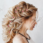 PALAY Flower Hair Accessories for Women with 20 Red Rose Crystal Pins | Elegant Bridal Hair Clips